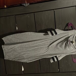 Gray T-Shirt Dress with Black Stripes